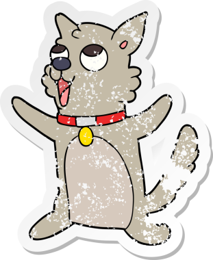 Bir insan tarafından çizilmiş bir karikatür köpeğinin sıkıntılı çıkartması.