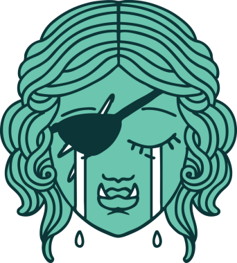 Retro Dövme Tarzı Bir insan tarafından çizilmiş yarı ork haydut karakter yüzü ağlıyor