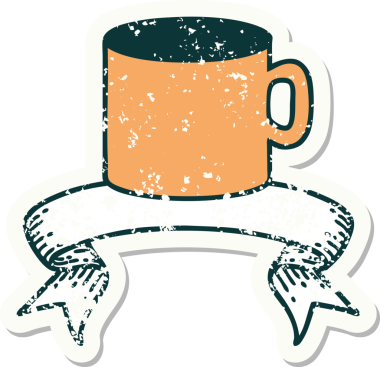 Bir insan tarafından çizilmiş kahve fincanı olan eski bir etiket.