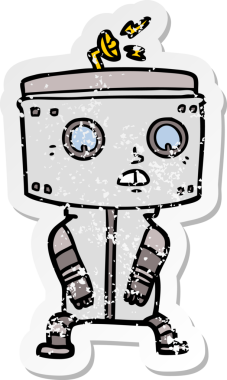 Bir insan tarafından çizilmiş karikatür robotunun sıkıntılı çıkartması.