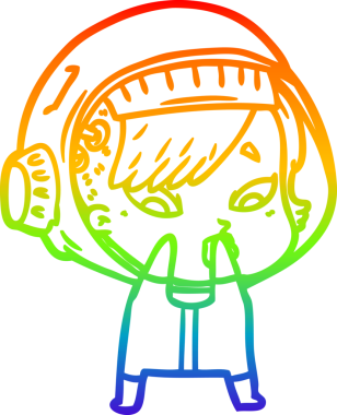 Gökkuşağı gradyan çizgi çizimi bir insan tarafından çizilmiş astronot bir kadın.