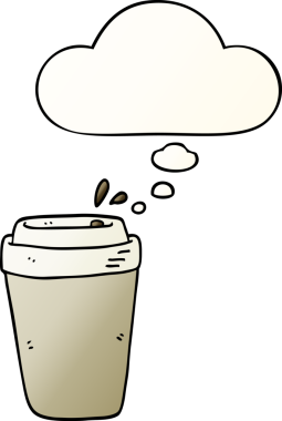 Düşünce baloncuklu çizgi film kahve fincanı bir insan tarafından çizilmiş.