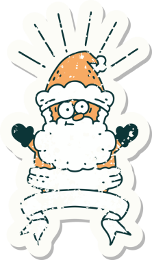 Bir insan tarafından çizilmiş eski bir dövme stili Noel Baba karakterinin eski çıkartması.