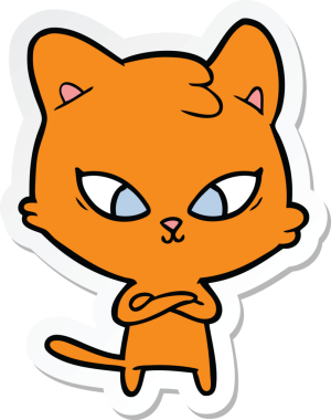 Bir insan tarafından çizilmiş şirin bir çizgi film kedisinin çıkartması.