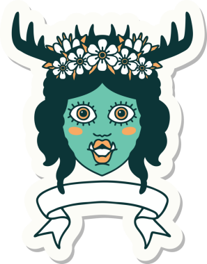 Bir insan tarafından çizilmiş afişi olan bir ork Druid karakterinin çıkartması