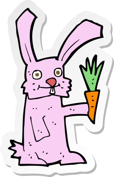 Bir insan tarafından çizilmiş havuçlu çizgi film tavşanı çıkartması.