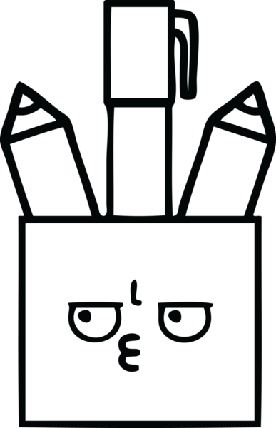 Bir insan tarafından çizilmiş kalem kabının çizgi çizimi