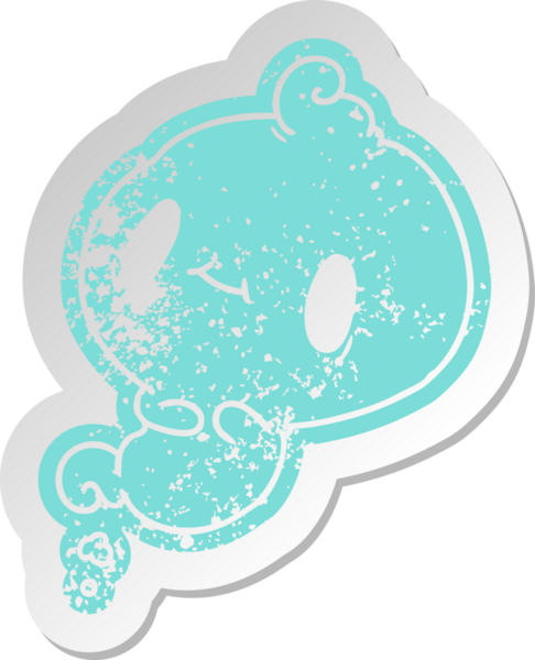 Bir insan tarafından çizilmiş kawai sevimli bir hayaletin sıkıntılı eski çizgi film çıkartması.