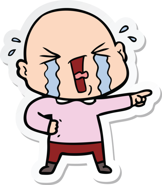 Bir insan tarafından çizilmiş ağlayan kel bir adamın çıkartması.