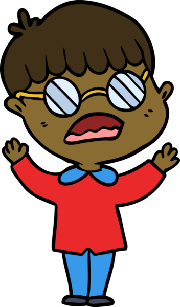 Bir insan tarafından çizilmiş gözlük takan çizgi film çocuğu.