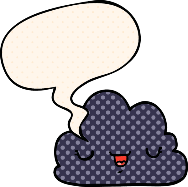 Bir insan tarafından çizilmiş çizgi roman tarzında konuşma baloncuğu olan şirin bir çizgi film bulutu.