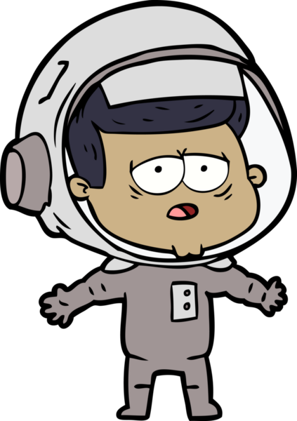 Bir insan tarafından çizilmiş yorgun astronot çizgi filmi.