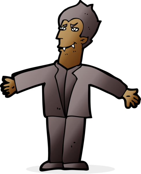 Bir insan tarafından çizilmiş kolları açık vampir adam çizgi filmi.