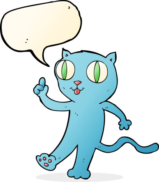 Bir insan tarafından çizilmiş konuşma baloncuğu fikri olan çizgi film kedisi.