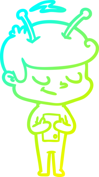 Bir insan tarafından çizilmiş dost canlısı bir uzay adamının soğuk çizgi çizimi.