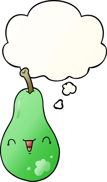 Düşünce baloncuğu olan çizgi film armudu bir insan tarafından çizilmiş.