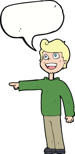 Çizgi filmci bir insan tarafından çizilmiş konuşma balonuyla gülüyor ve işaret ediyor.