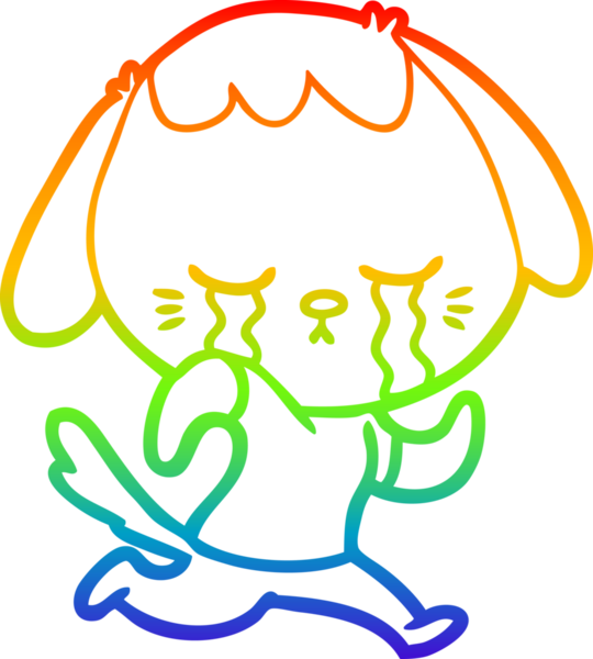 Gökkuşağı gradyan çizimi bir insan tarafından çizilmiş şirin bir köpek yavrusu ağlama çizgi filmi