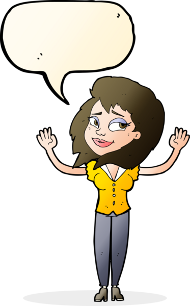 Bir insan tarafından çizilmiş konuşma baloncuğuyla pes eden çizgi film kadını.