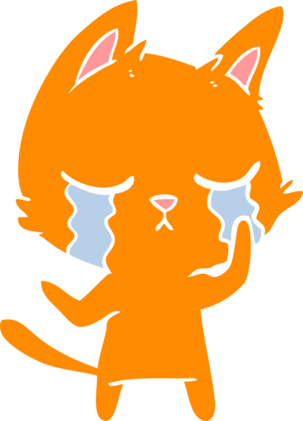 Bir insan tarafından çizilmiş düz renkli çizgi film kedisi.