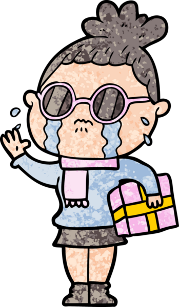 Bir insan tarafından çizilmiş gözlüklü, ağlayan bir kadın.