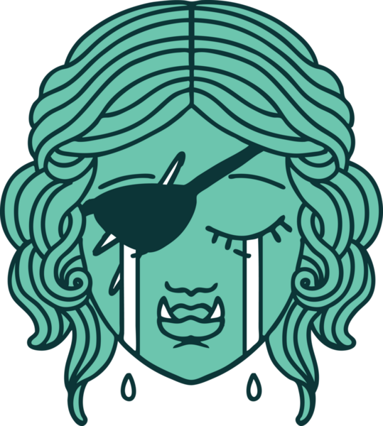 Retro Dövme Tarzı Bir insan tarafından çizilmiş yarı ork haydut karakter yüzü ağlıyor