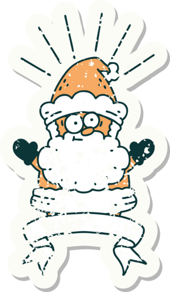 Bir insan tarafından çizilmiş eski bir dövme stili Noel Baba karakterinin eski çıkartması.