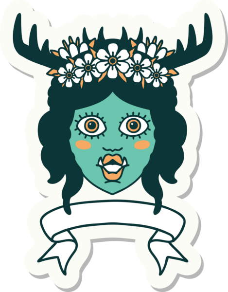 Bir insan tarafından çizilmiş afişi olan bir ork Druid karakterinin çıkartması