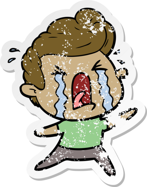 Bir insan tarafından çizilmiş ağlayan bir karikatür çıkartması.