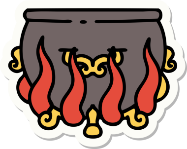 Bir insan tarafından çizilmiş geleneksel stil dövmeli bir kazan.