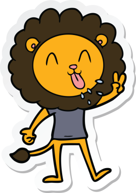 Bir insan tarafından çizilmiş mutlu bir aslanın çıkartması.