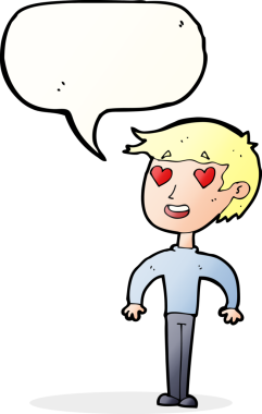 Bir insan tarafından çizilen konuşma baloncuğuna aşık çizgi film adamı.