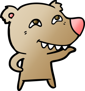 Bir insan tarafından çizilmiş dişleri gösteren çizgi film ayısı.