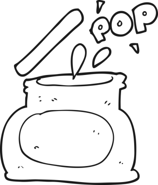 Bir insan tarafından çizilmiş siyah beyaz çizgi film popping kavanozu.