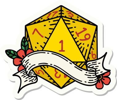 Bir insan tarafından çizilmiş doğal bir d20 zar etiketi.