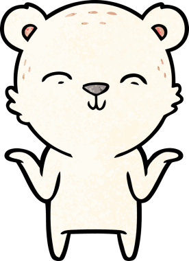 Mutlu çizgi film kutup ayısı bir insan tarafından çizilmiş omuzlarını silkiyor.