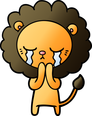 Bir insan tarafından çizilmiş ağlayan çizgi film aslanı.