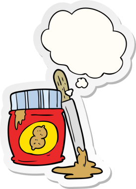 Düşünce baloncuklu karikatür fıstık ezmesi bir insan tarafından çizilmiş çıkartma.