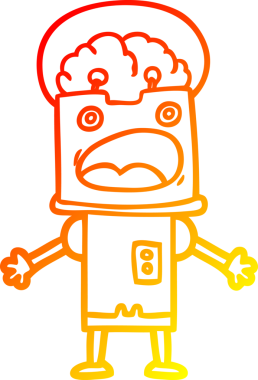 Bir insan tarafından çizilen çizgi film robotunun sıcak çizgi çizimi