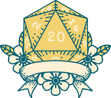 Retro Dövme Biçimi Doğal 20 kritik vuruş D20 zar bir insan tarafından çizildi