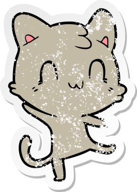 Bir insan tarafından çizilmiş mutlu bir kedinin sıkıntılı çıkartması.