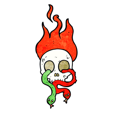 Bir insan tarafından çizilmiş yılan ve kafatasları.