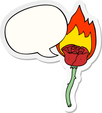 Bir insan tarafından çizilmiş konuşma kabarcığı etiketli alevli bir gül.