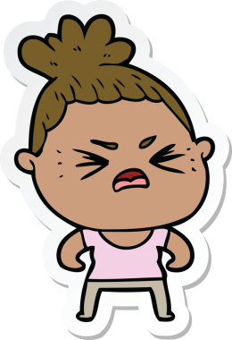 Bir insan tarafından çizilmiş kızgın bir karikatür çıkartması.