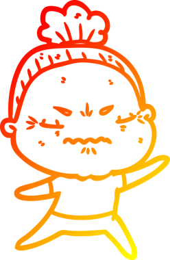 Bir insan tarafından çizilmiş, karikatür çizen yaşlı bir kadın.