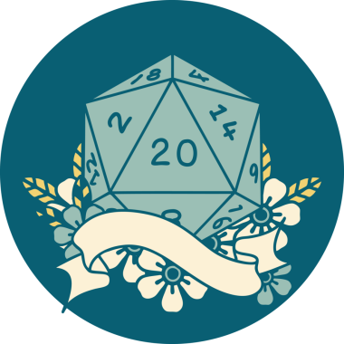 Retro Dövme Biçimi Doğal 20 D20 zar bir insan tarafından çizildi