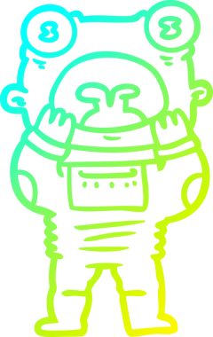 Bir insan tarafından şaşırtılarak çizilen bir çizgi film uzaylısının soğuk eğim çizgisi.