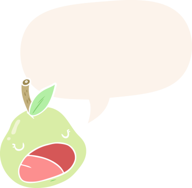 Bir insan tarafından çizilmiş, konuşma baloncuklu şirin bir armut.