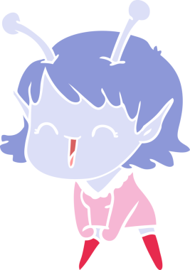 Bir insan tarafından çizilmiş düz renkli uzaylı kız çizgi filmi.