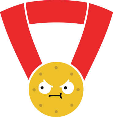 Bir insan tarafından çizilmiş altın madalyanın düz renkli retro karikatürü